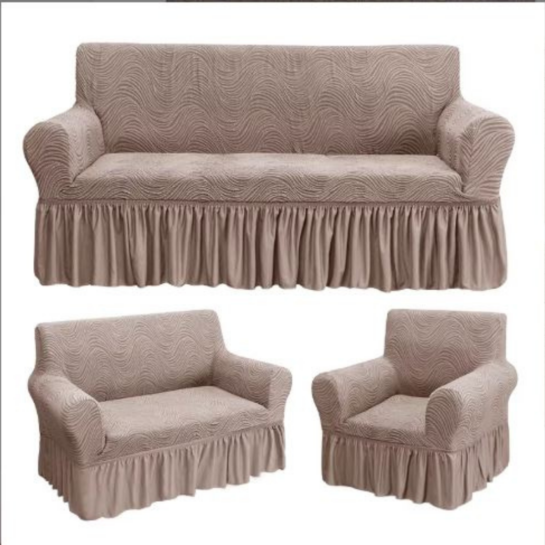 Wavy Jacquard Sofa Covers (3:1:1 Gold Beige)